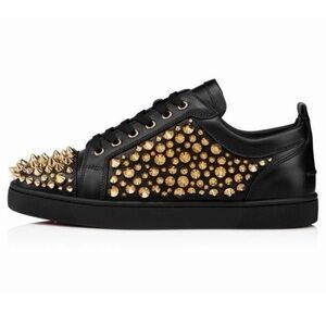 Christian Louboutin Low Top Sneaker Men’s 45 Black Louis Junior Gold Spikes
